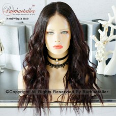 4 Wig Types Optional Ombre red brown Body Wavy Human Hair Wigs 