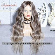 4 wig type Opational  Ombre Balayage Ash Blonde Long Loose Wavy Human Hair Wigs