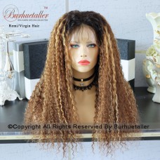 4 Wig Types Optional Glueless Balayage Brown Kinky Curly Human Hair Wigs