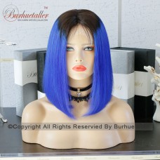  4 Wig Type Optional  Ombre blue bob Human Hair Wig