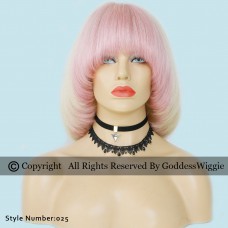 7A blonde+pink short bob lace front wigs human hair with bang