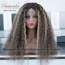 4 Wig Types Optional Small Curly Highlight Ash Brown Human Hair Wigs